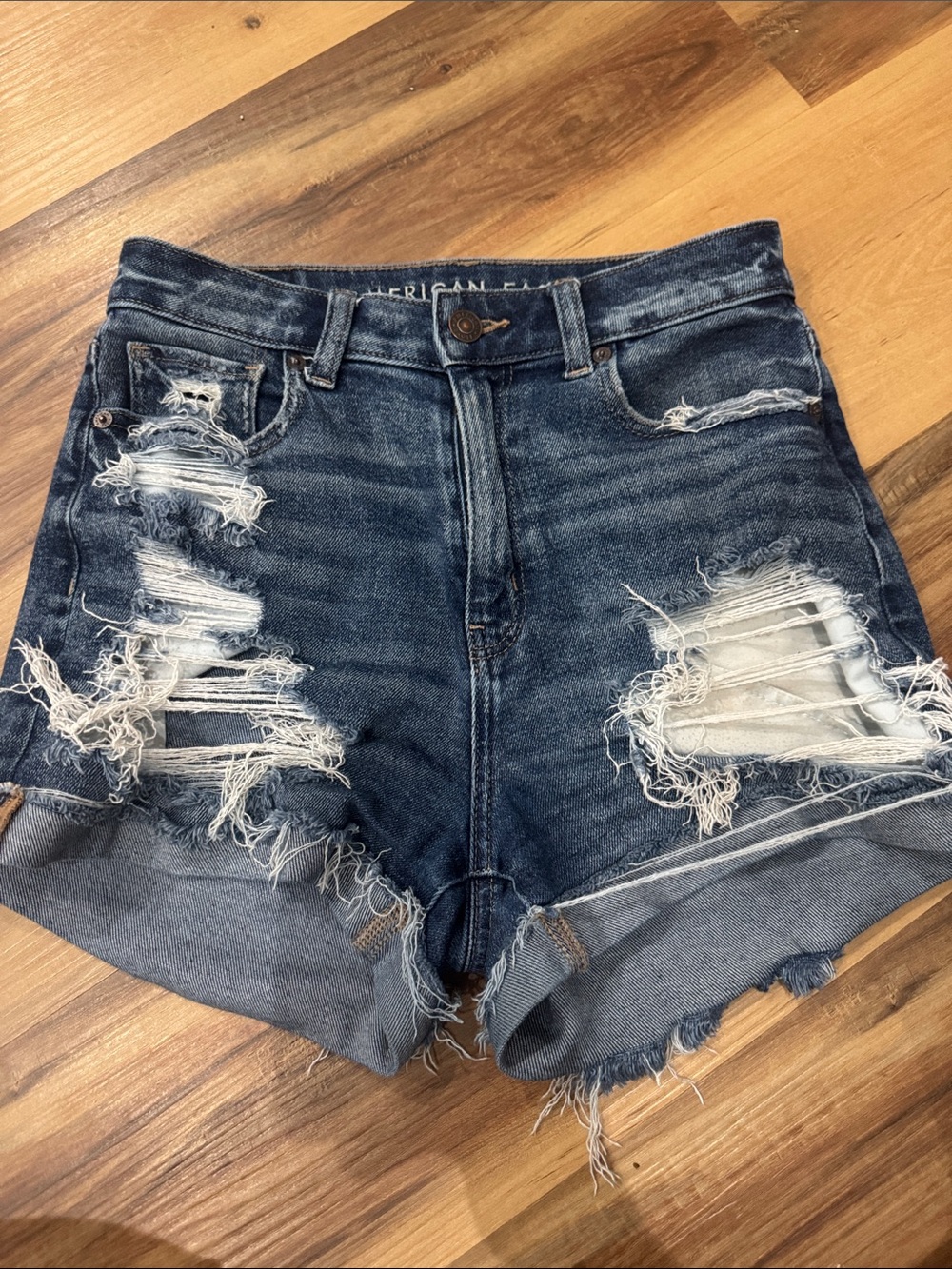 American Eagle Outfitters Dark Blue Ripped Denim Cutoff Shorts